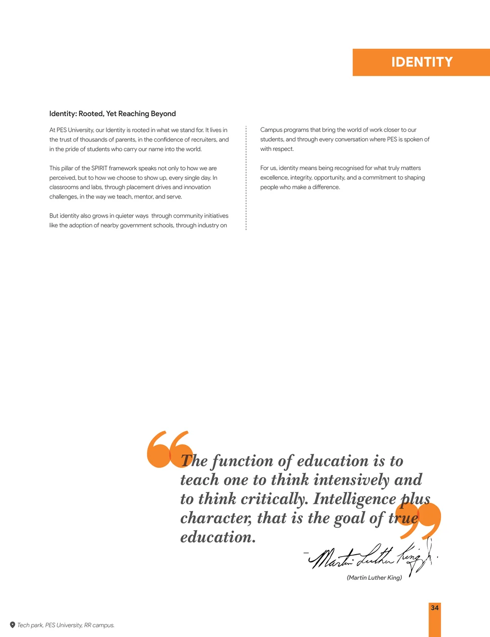Page 41: At PES University, our Identity is rooted in what we stand for. It lives in the trust of thousands of parents, in the confidence of recruite
