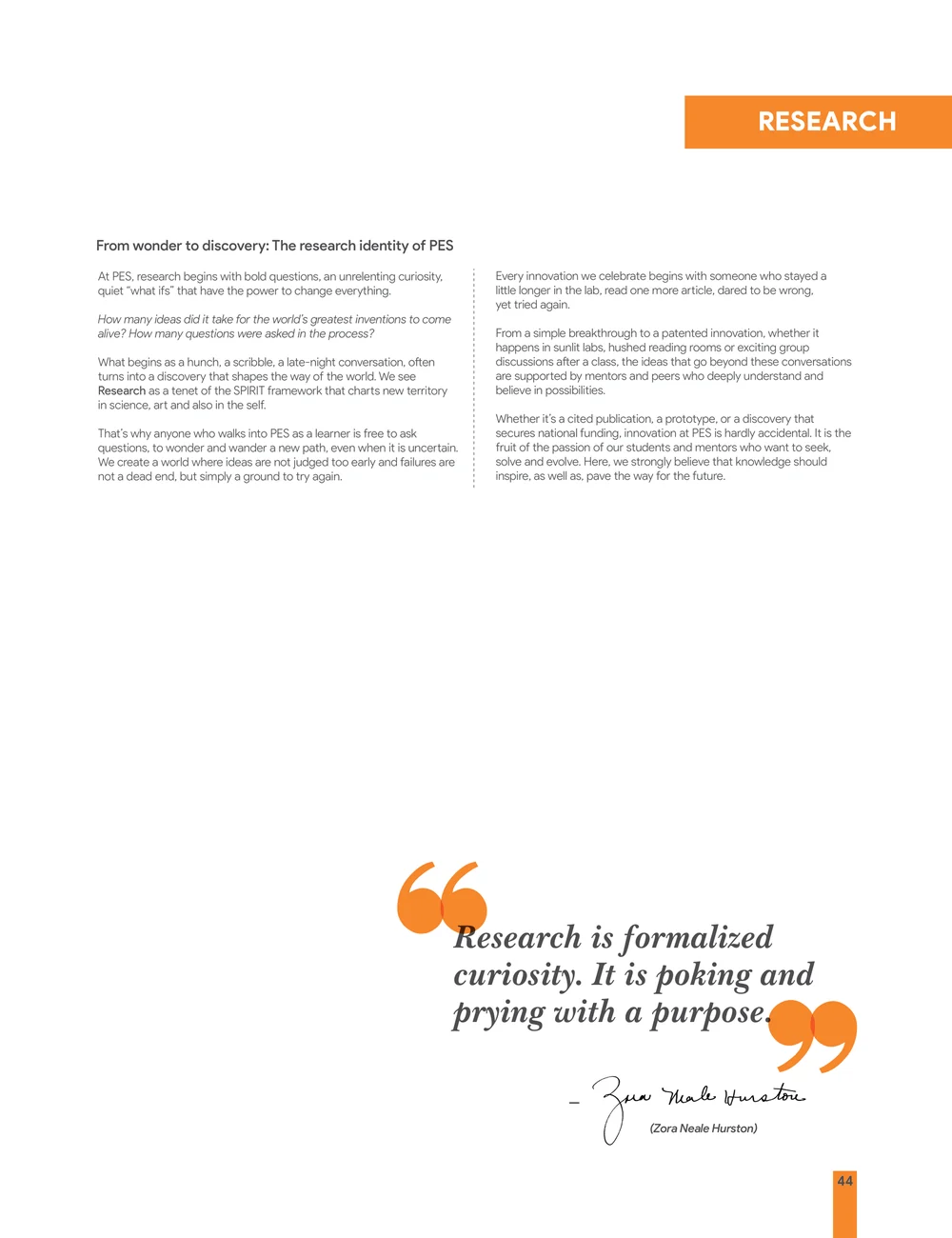 Page 51: At PES, research begins with bold questions, an unrelenting curiosity, quiet “what ifs” that have the power to change everything. How many i