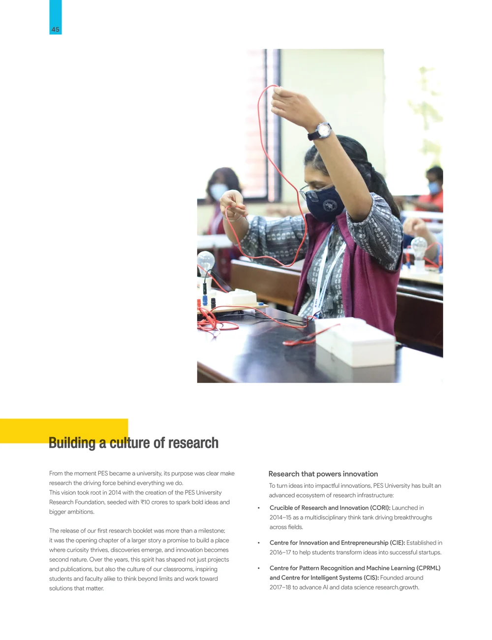 Page 52: Building a culture of research From the moment PES became a university, its purpose was clear make research the driving force behind everyth