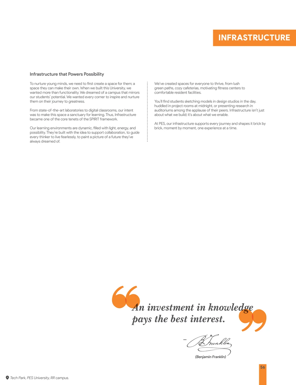 Page 63: To nurture young minds, we need to first create a space for them; a space they can make their own. When we built this University, we wanted