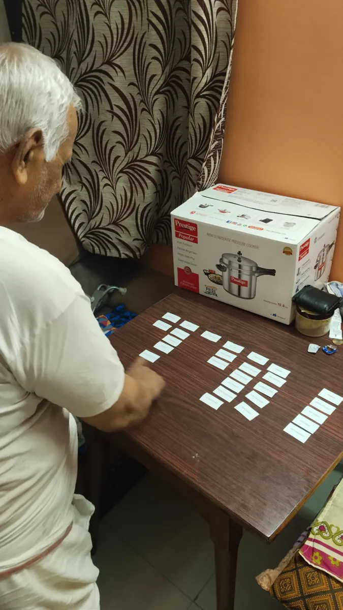 Card sorting with a 79-year-old at a table