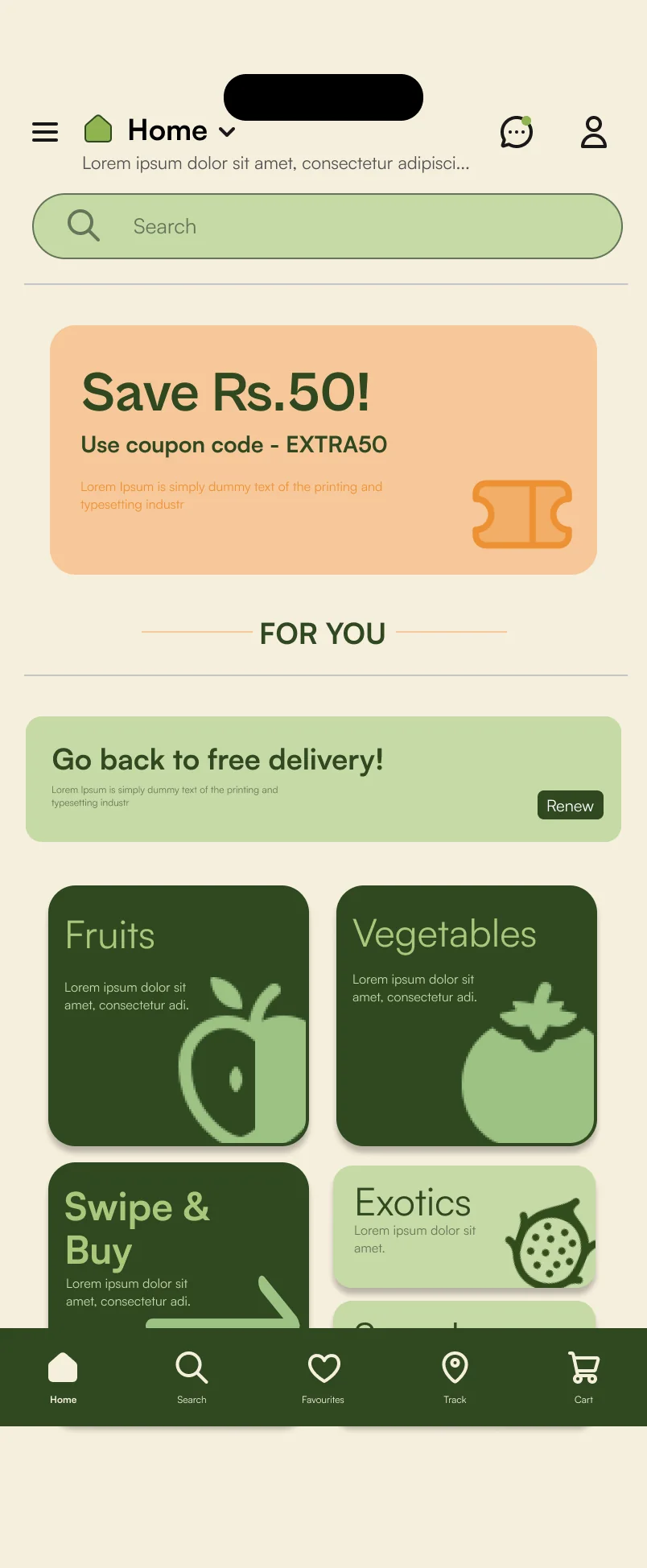 The DESiPLUCK home screen