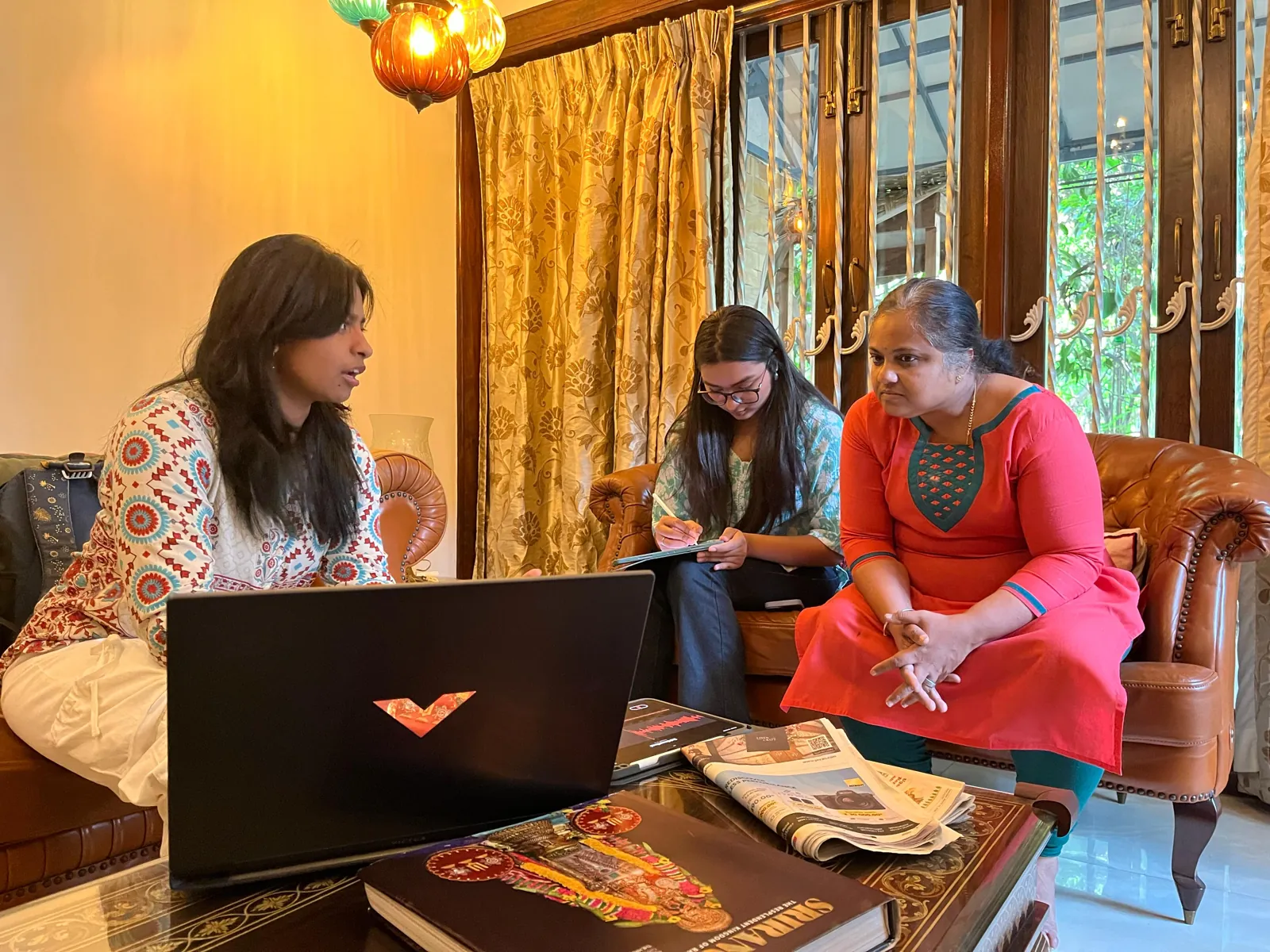 A customer session in a living room