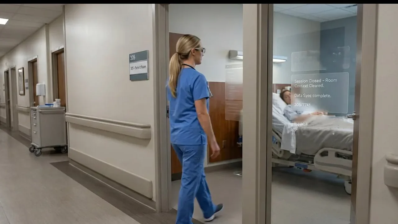 AI image: a clinician walking out of a patient room