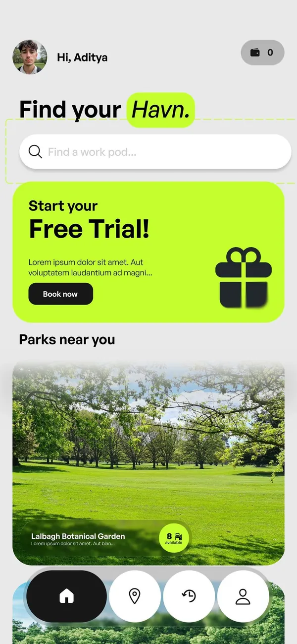 Home screen before testing