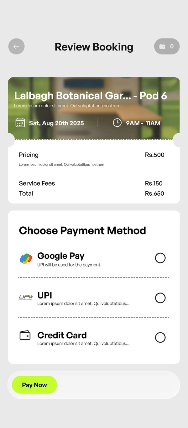 Review booking screen before testing