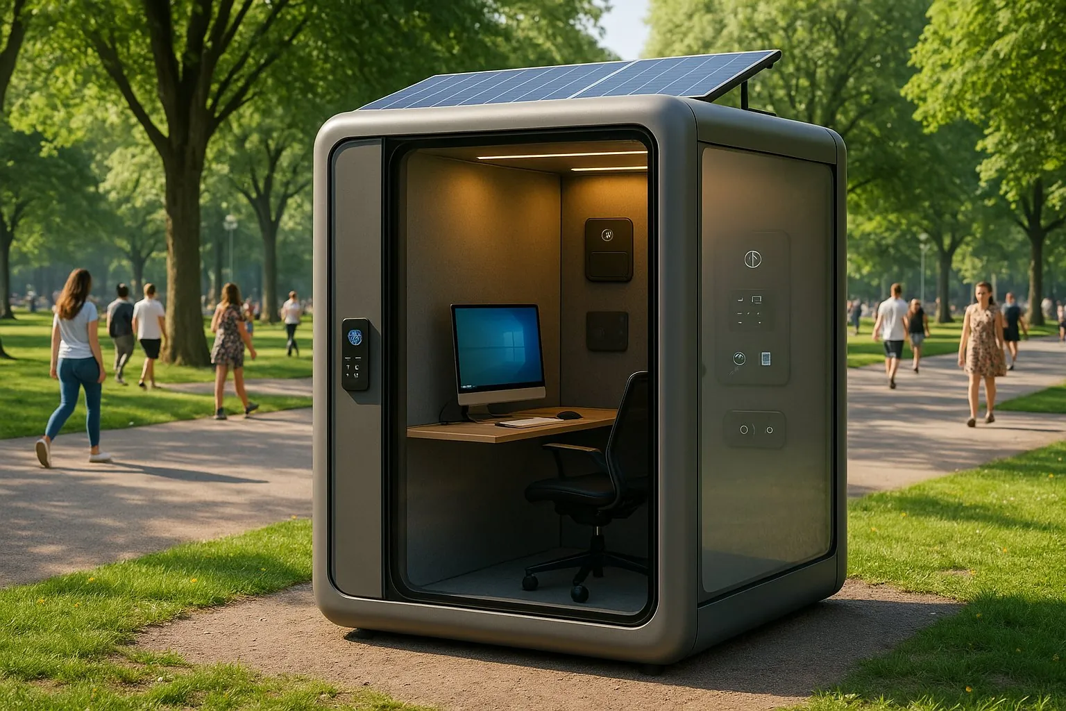 Render of the Havn pod in a busy park